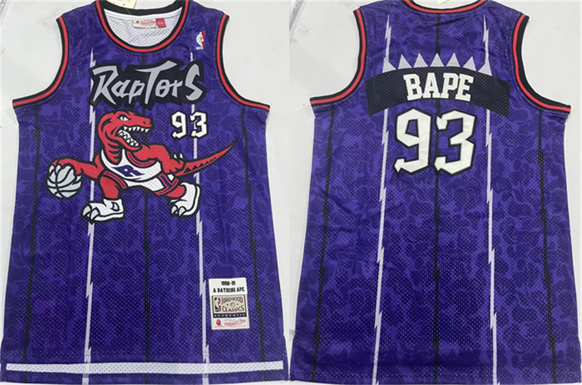 Men's Purple Toronto Raptors #93 Bape 1998-99 Throwback Stitched Jersey